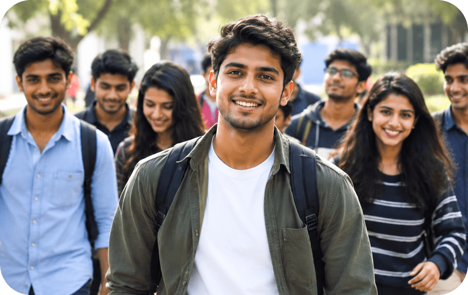 Group of smiling students on campus